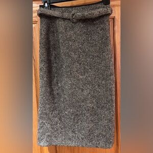 Ralph Lauren Vintage Blue Label Houndstooth Wool Long‎ Pencil Skirt w/ Belt Sz 2
